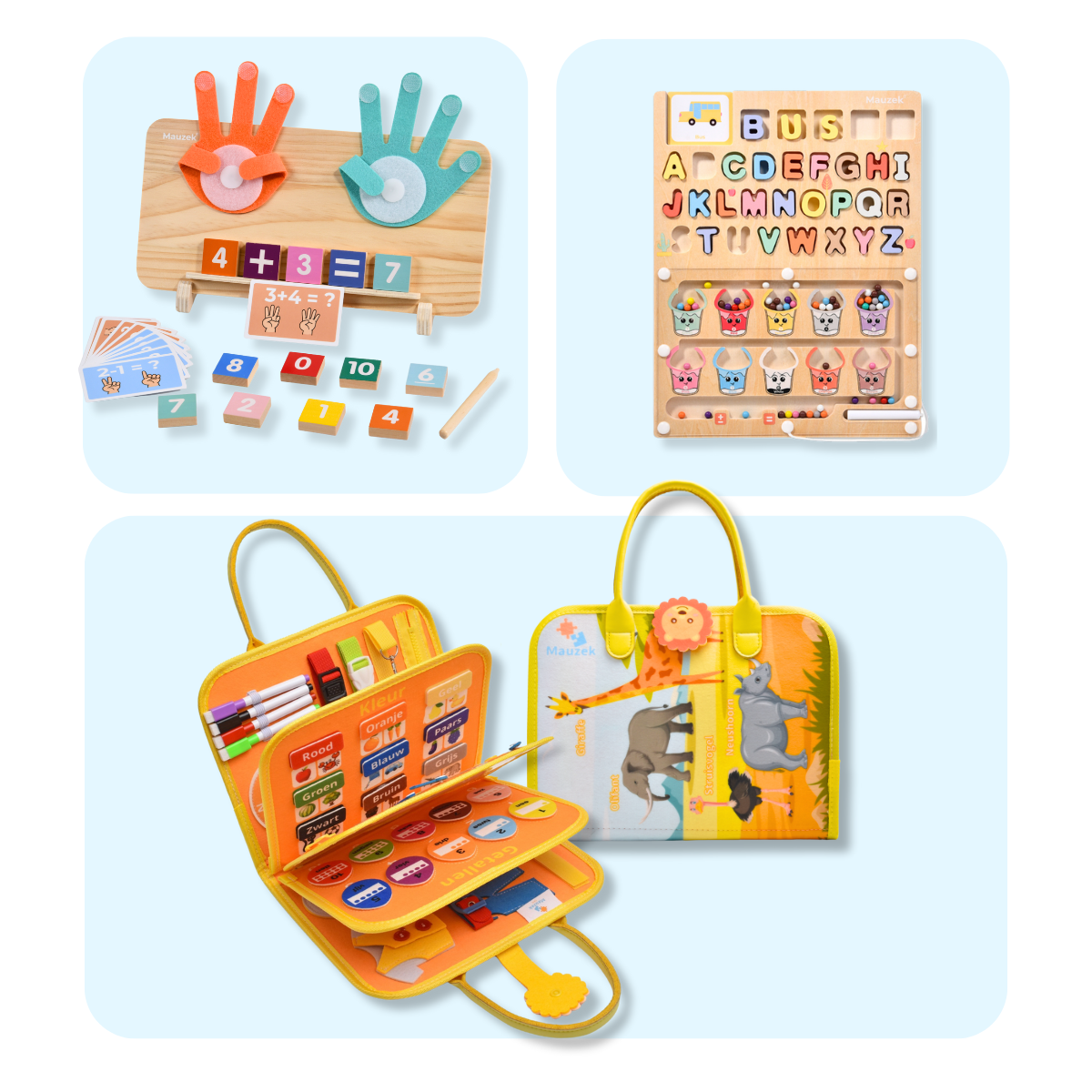 Mauzek Montessori Savanne Leeravontuur Set – Educatieve Bundel 3-in-1