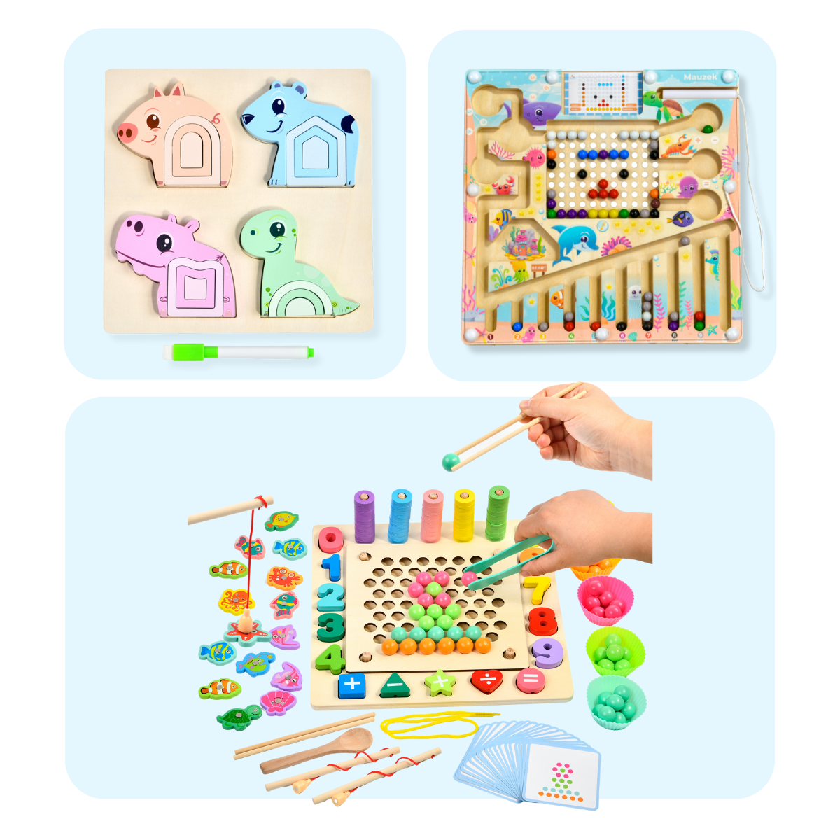 Mauzek® Montessori Houtcollectie – Speelset 3-in-1