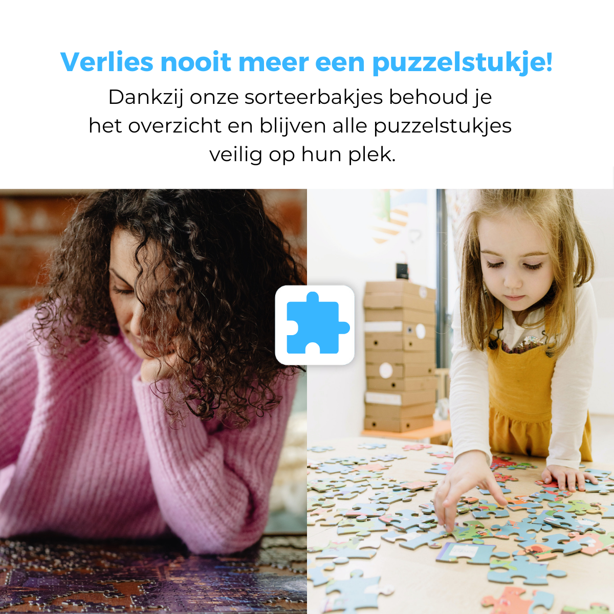 Puzzel Sorteerbakjes – Met Deksel - 6-delig – Grijs