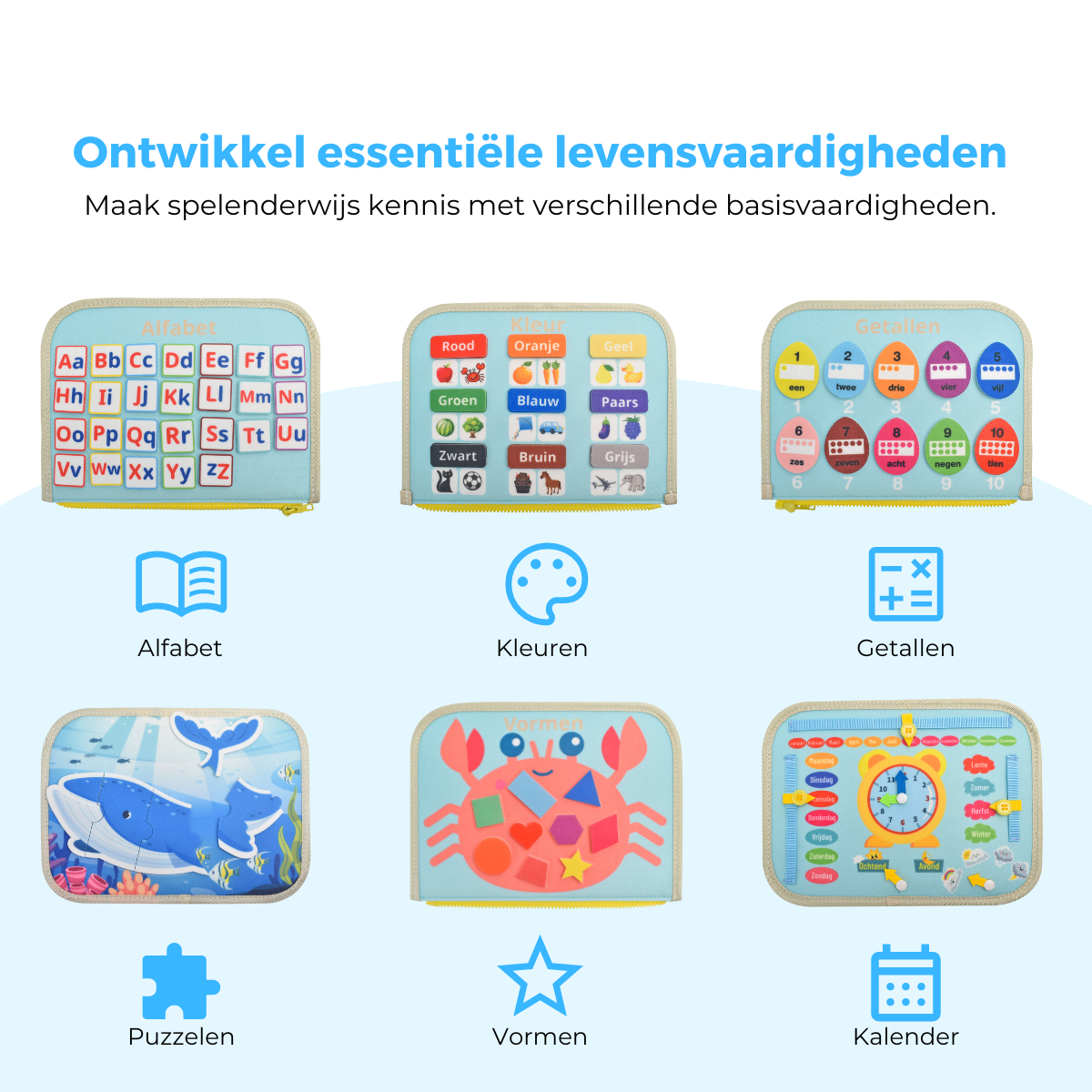 Mauzek® Vernieuwde Busy Board – Nederlands - Montessori Speelgoed