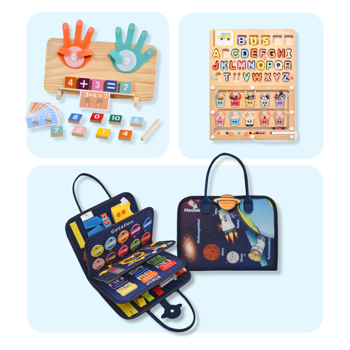 Mauzek Montessori Ruimte Leeravontuur Set – Educatieve Bundel 3-in-1