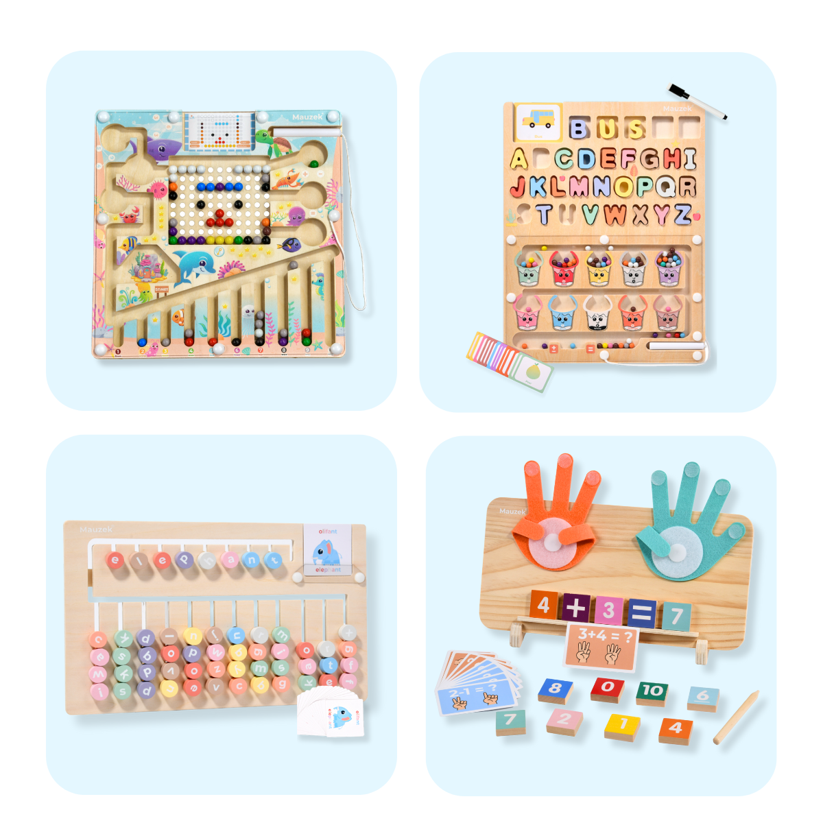 Mauzek Montessori Houten Mega Set – Ontdekkingsbundel 4-in-1