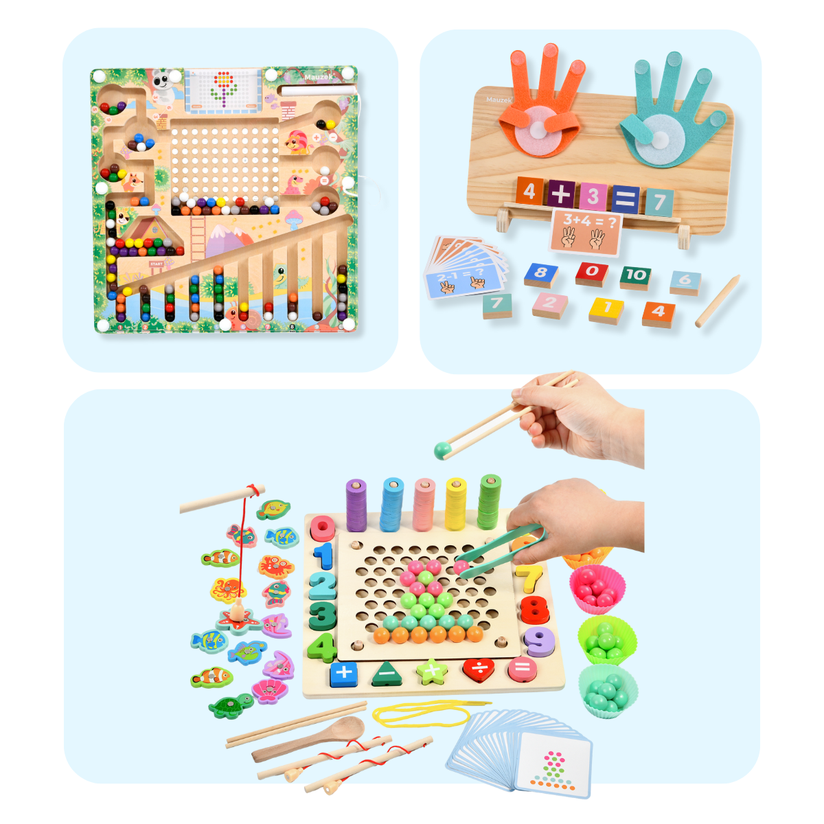Mauzek Bos Houten Bundel – Leren & Spelen zonder Scherm (3-in-1 Set)