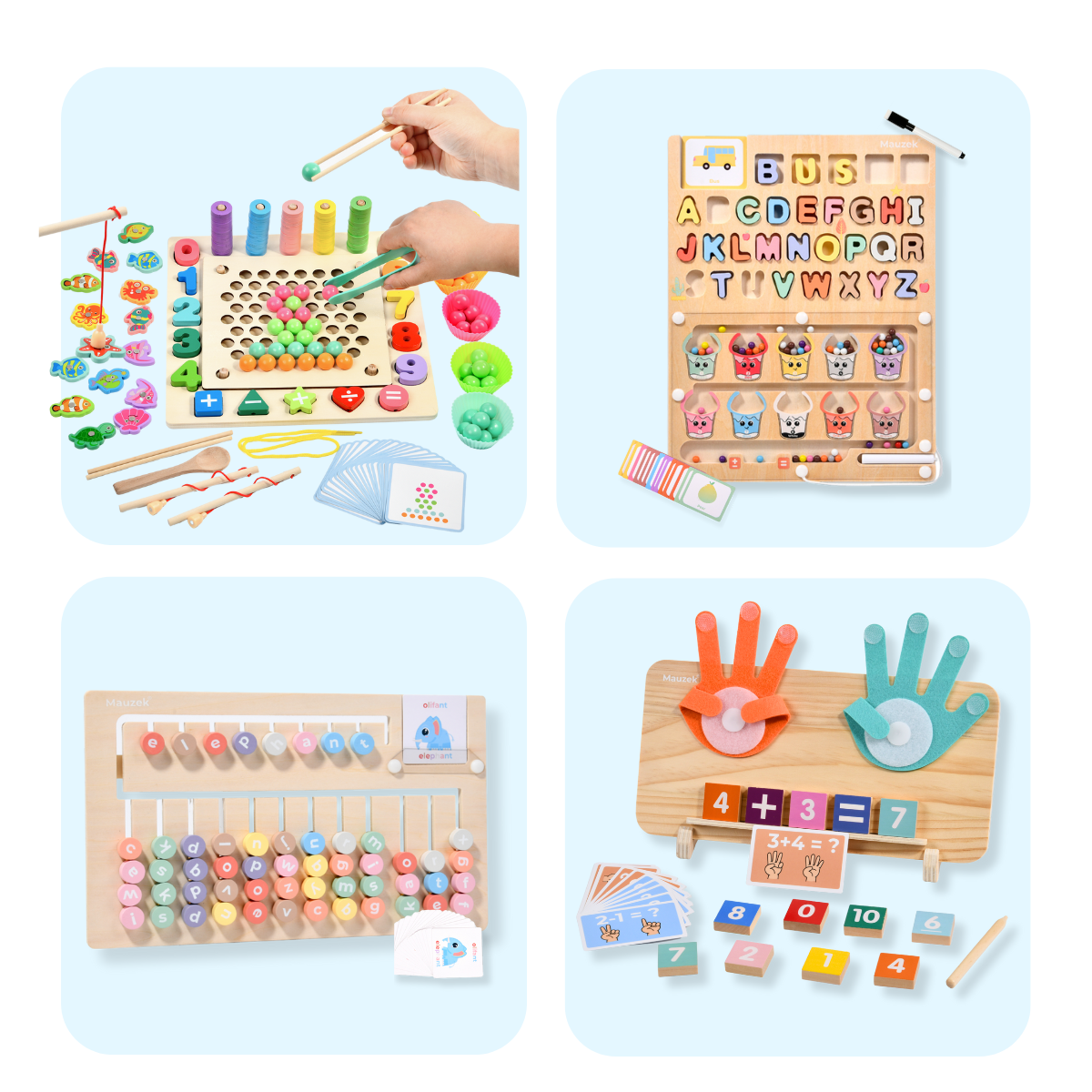 Mauzek Montessori Houten Leerbord Set – Ontdekkingsbundel 4-in-1